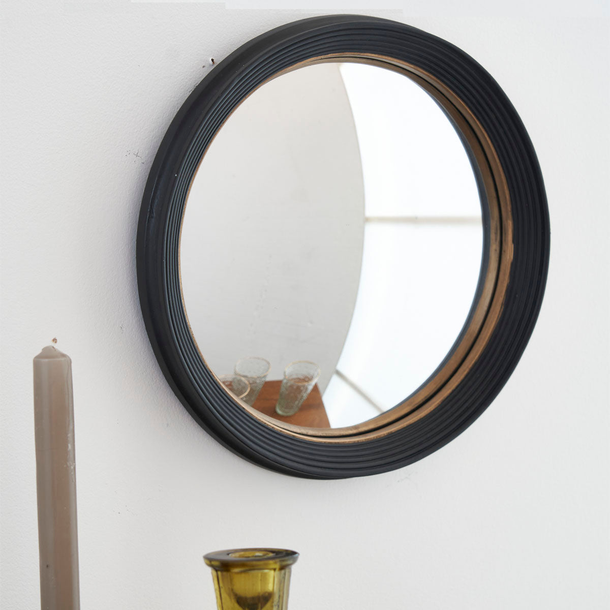 Miroir rond convexe oeil de sorcière noir et doré 29,5 cm