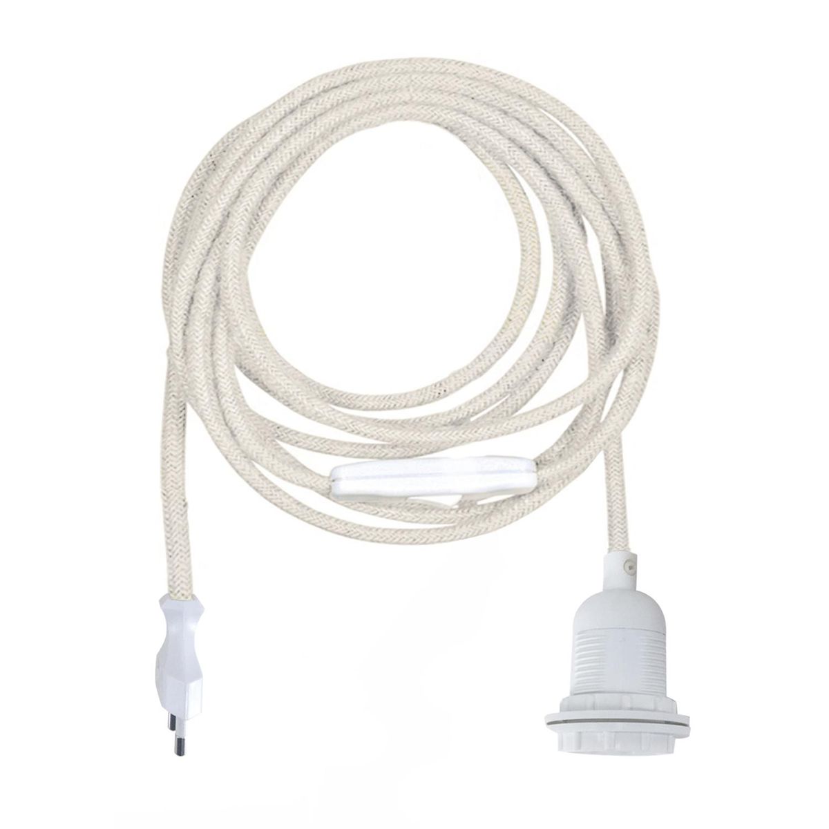 Câble de suspension tissu blanc et coupole acier pour luminaire