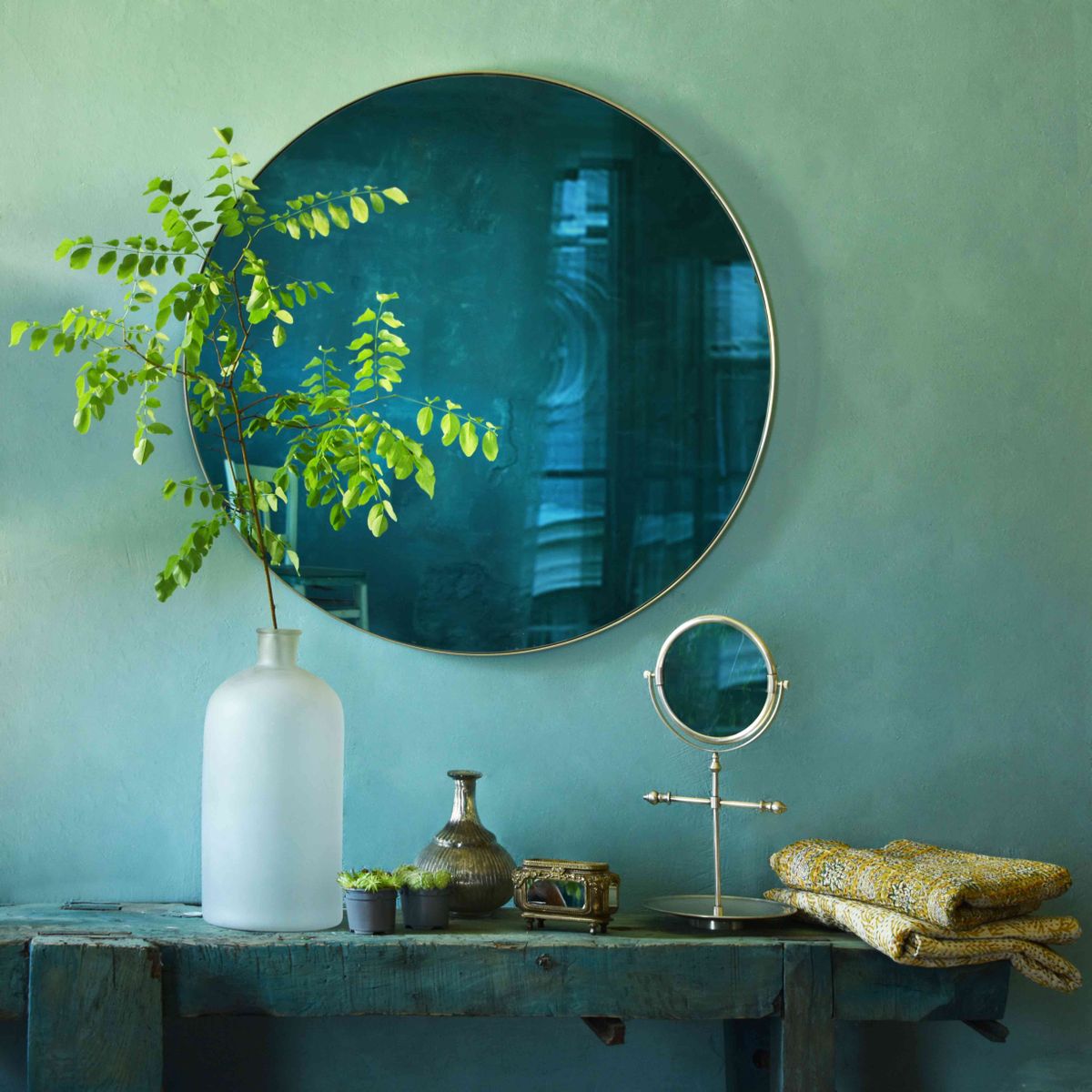 Espejo redondo de latón plateado 80 cm - Murat