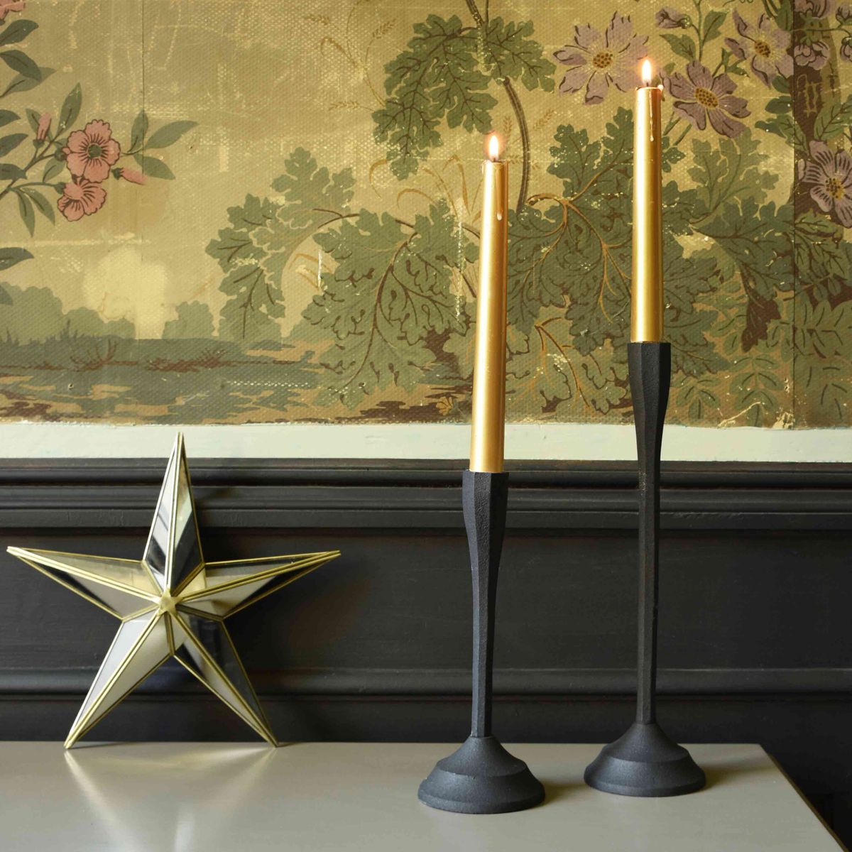 Lot De 2 Bougeoirs Métal Rond 10cm Noir - Décoration Table Noël - Ambiance Chaleureuse