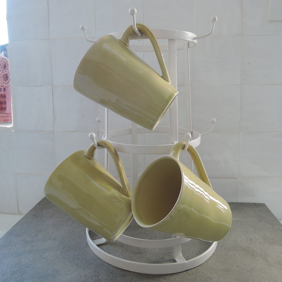 Porte-Tasses En Bois, Arbre De Tasse De Cuisine, Support D'Arbre Tasse Thé, Arbre à Tasses, Support D'Arbre De Tasse En Bois Avec 6 Crochets Suspendus Et Base Lestée, Pour Tasse De Café