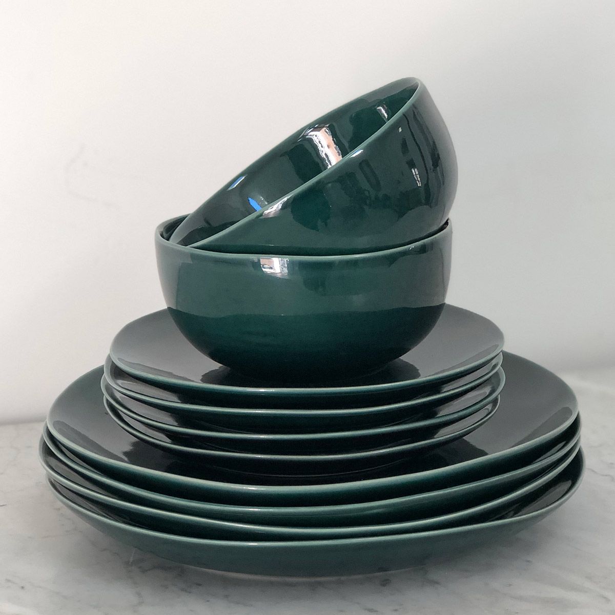 Service assiettes plates et à dessert (x 4) en céramique vert anglais –  Decoclico