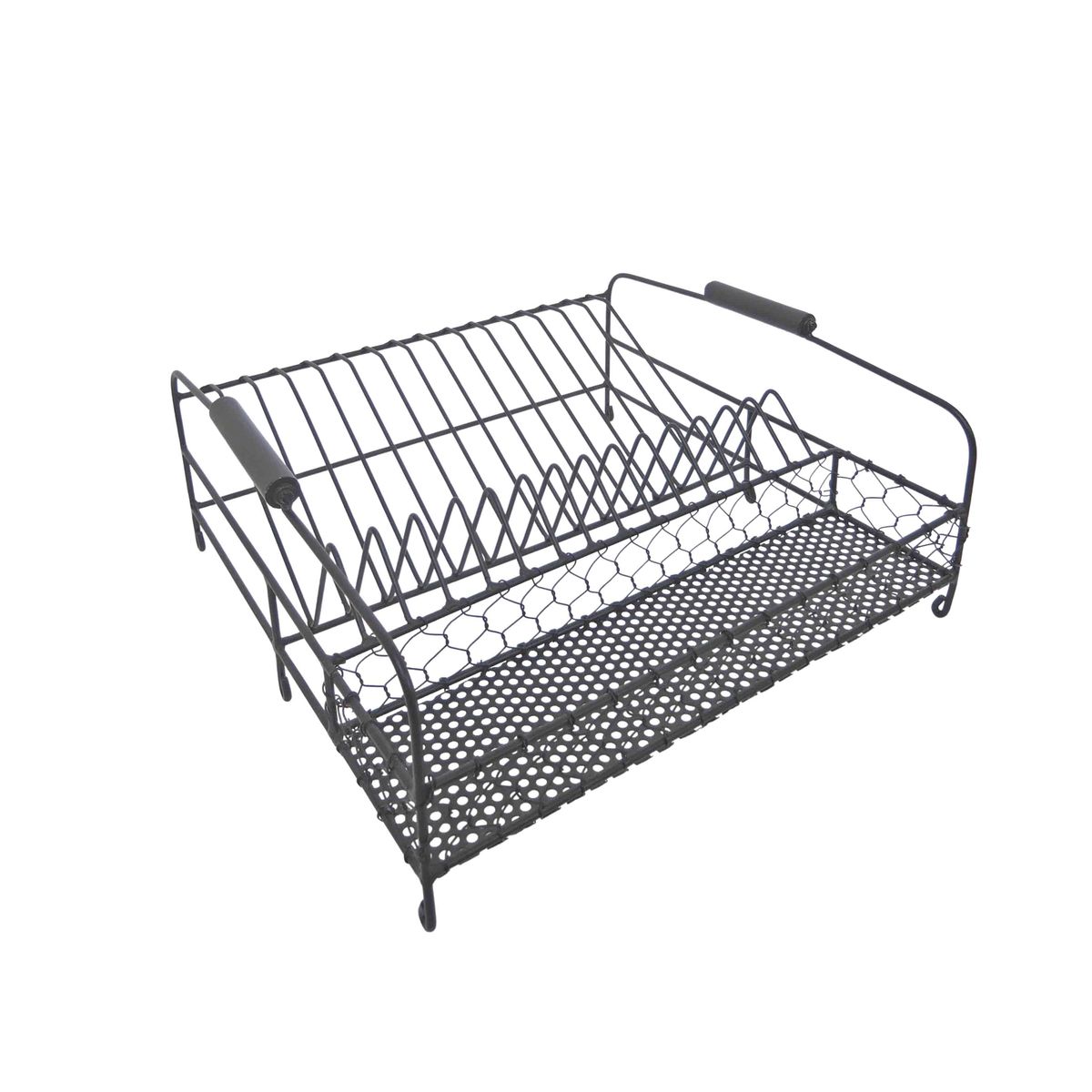 Escurridor de metal negro mate y tiradores de madera. Decoclico