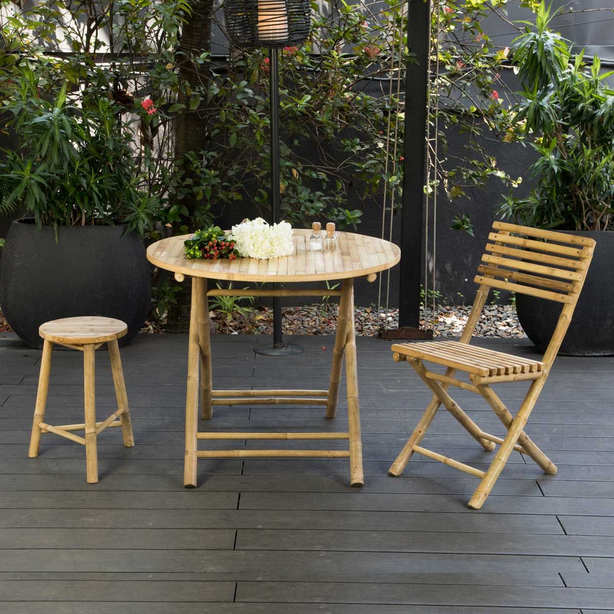 Table d'appoint pliable en bambou pour jardin terrasse