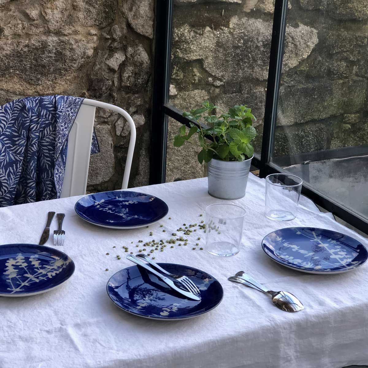 Assiettes en porcelaine, 4 pièces, grandes assiettes à salade, vintage, bleu