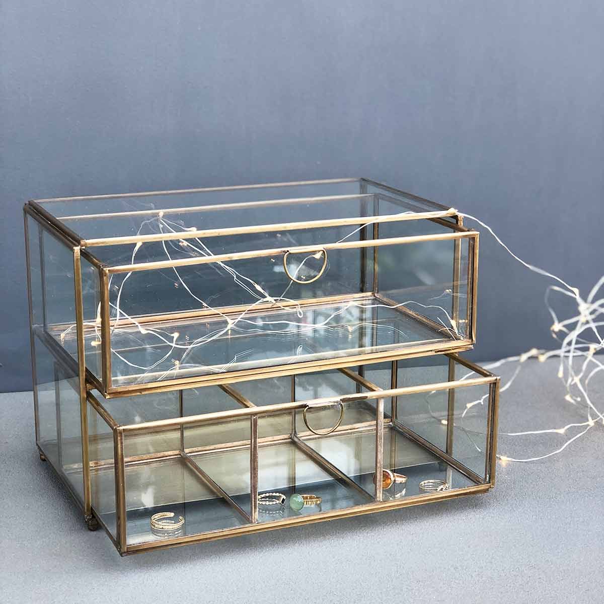 Boîte à bijoux 8 compartiments verre et métal finition laiton antique –  Decoclico