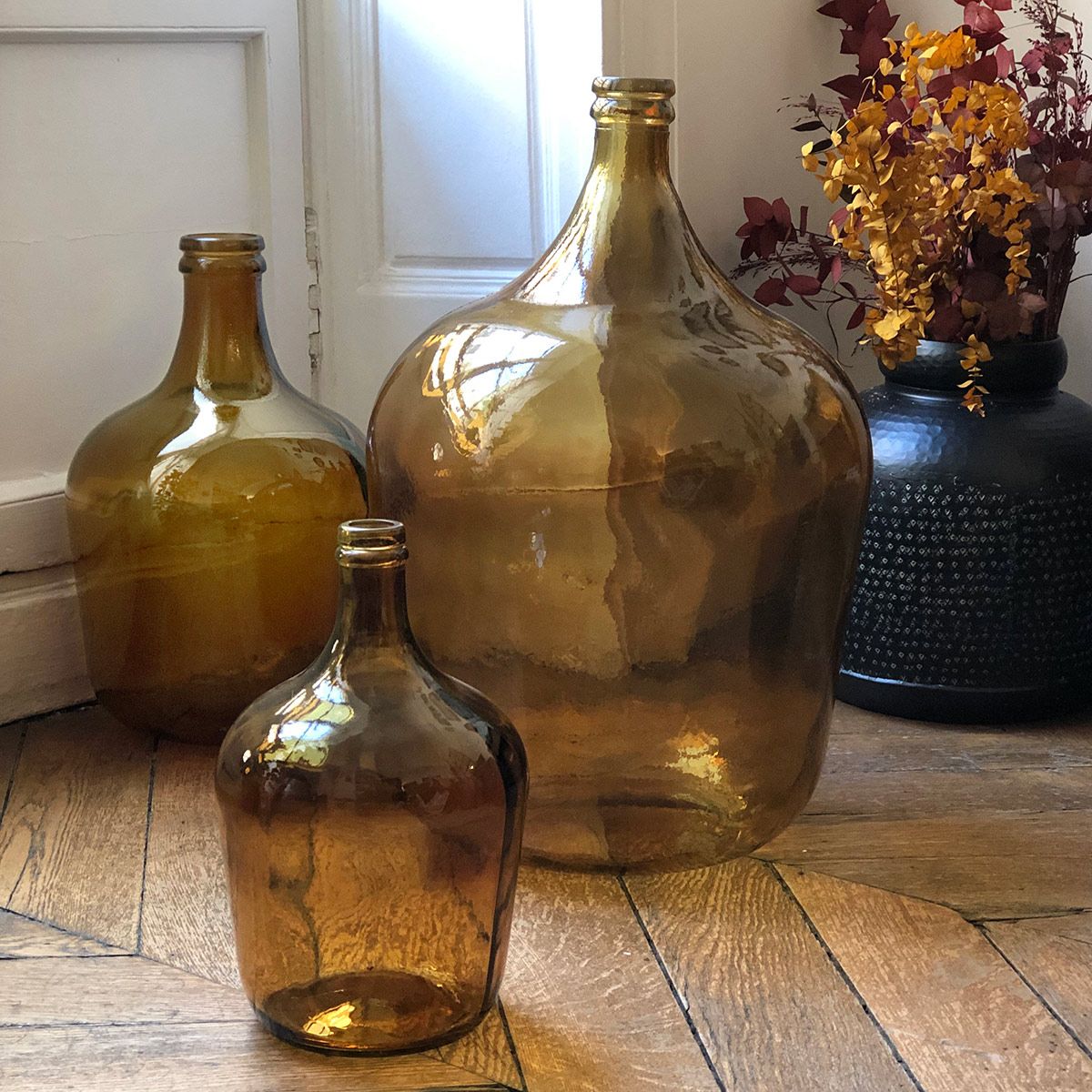 Bonbonne dame jeanne en verre recyclé ambre 34L – Decoclico
