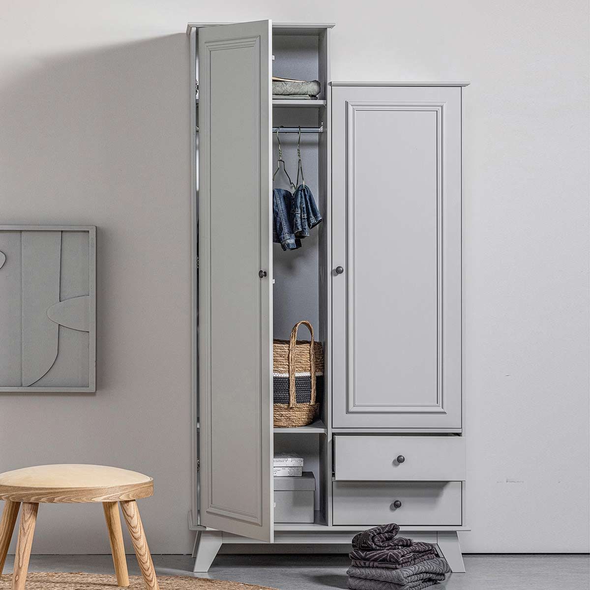 Lily clay-colored solid pine asymmetrical wardrobe – Decoclico