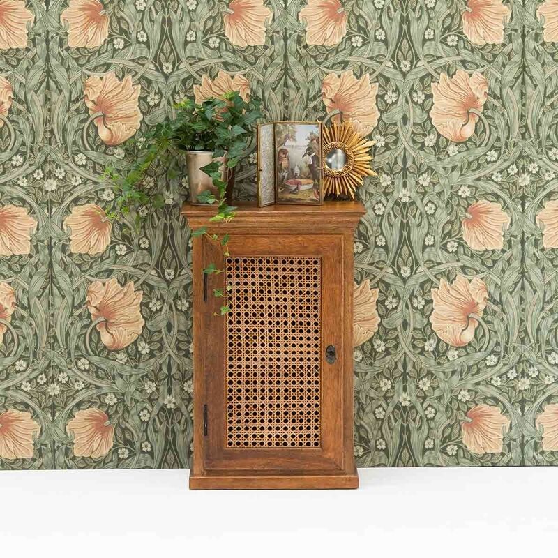 1-deurs Parijse nachttafel in vintage vlechtwerk, rechtsdraaiend Georges