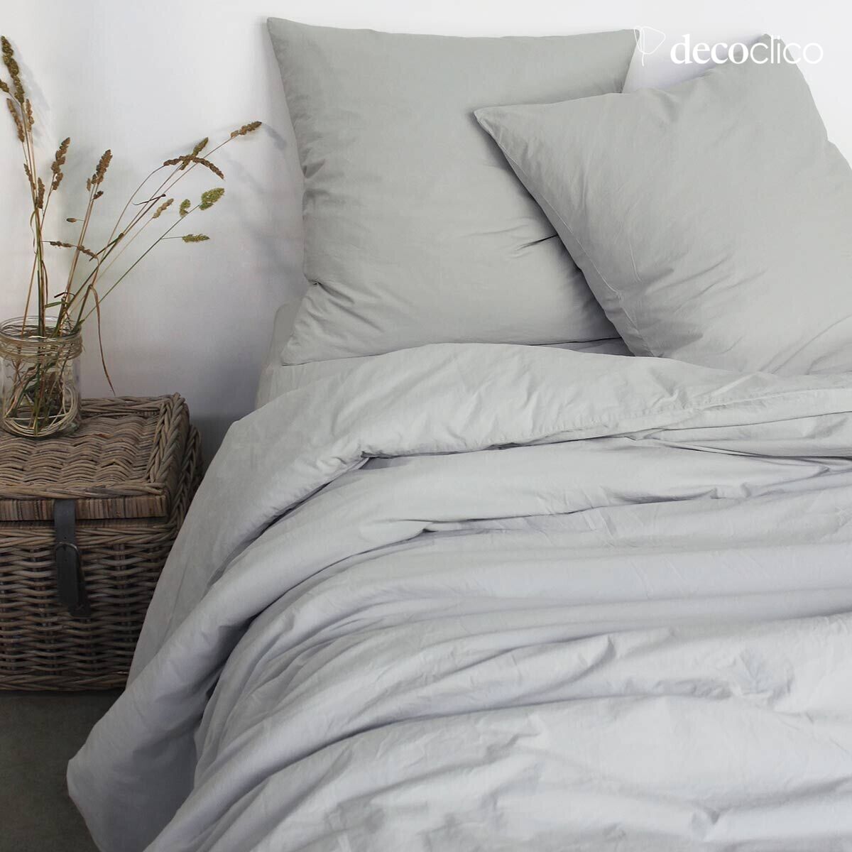 140x200 cm light gray washed cotton percale duvet cover  Ninon