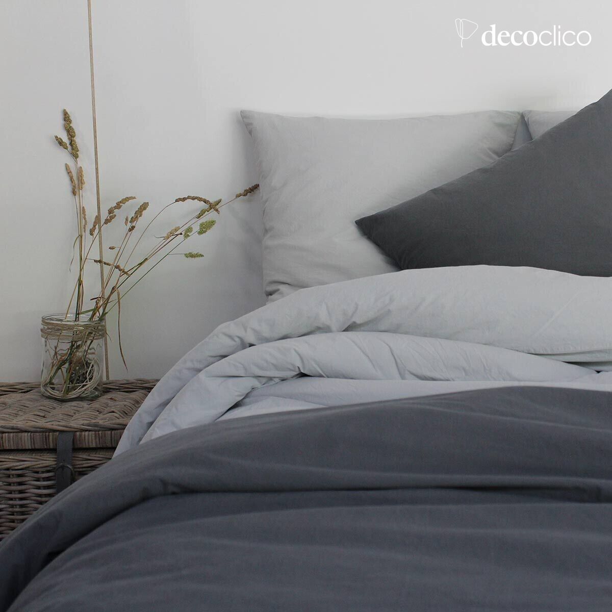 140x200 cm light gray washed cotton percale duvet cover  Ninon