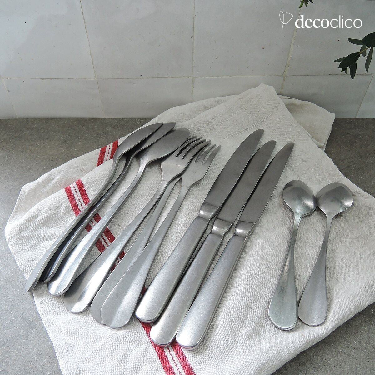 16-place setting brushed gray stainless steel cutlery set