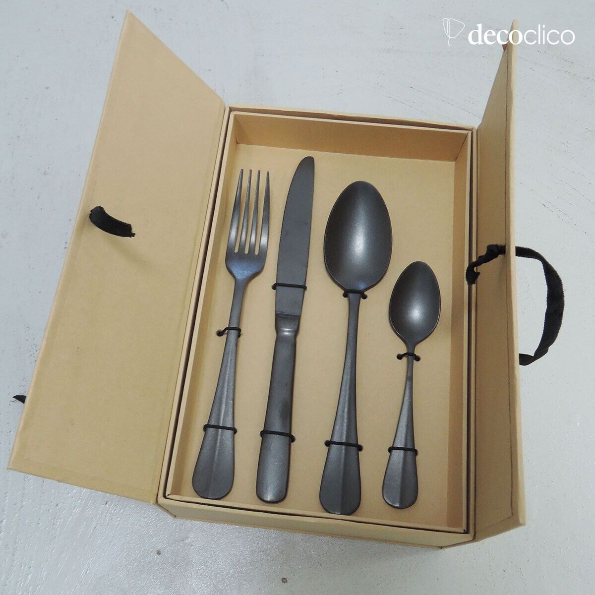 16-place setting tableware set in brushed black stainless steel