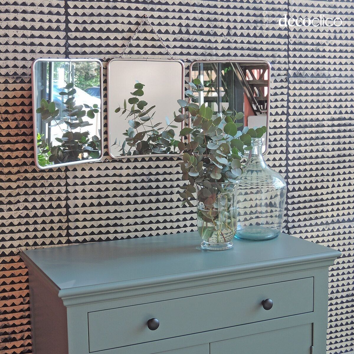 3-sided barber mirror in silver-plated brass with chain 78 x 30 cm Chaumont