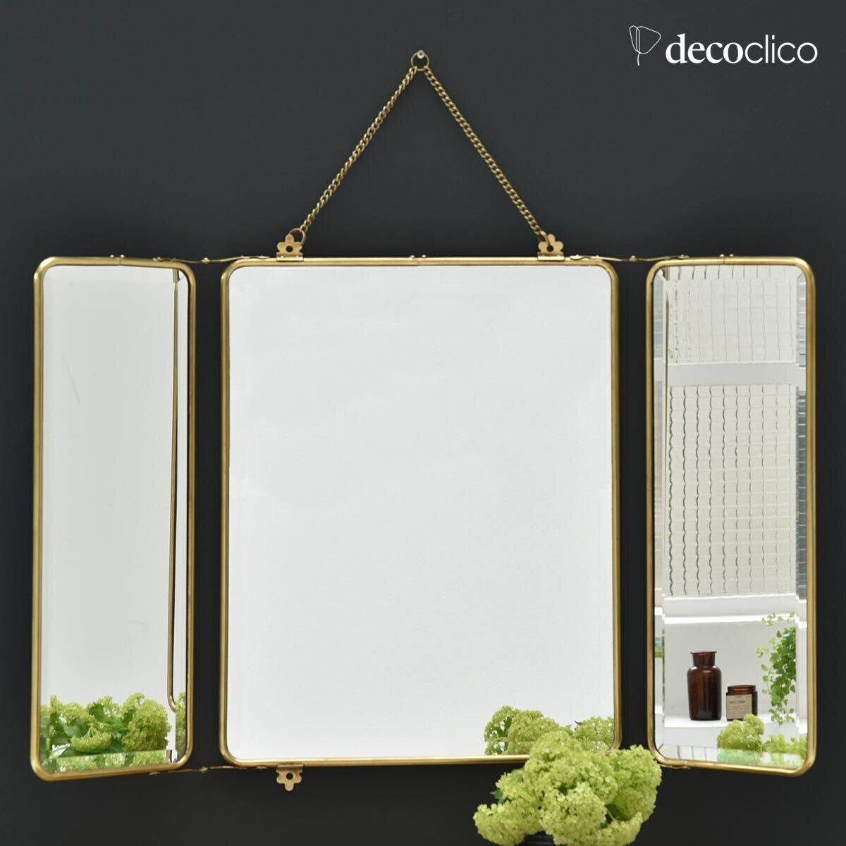 3-sided brass barber's mirror with chain 86 x 55 cm Chaumont