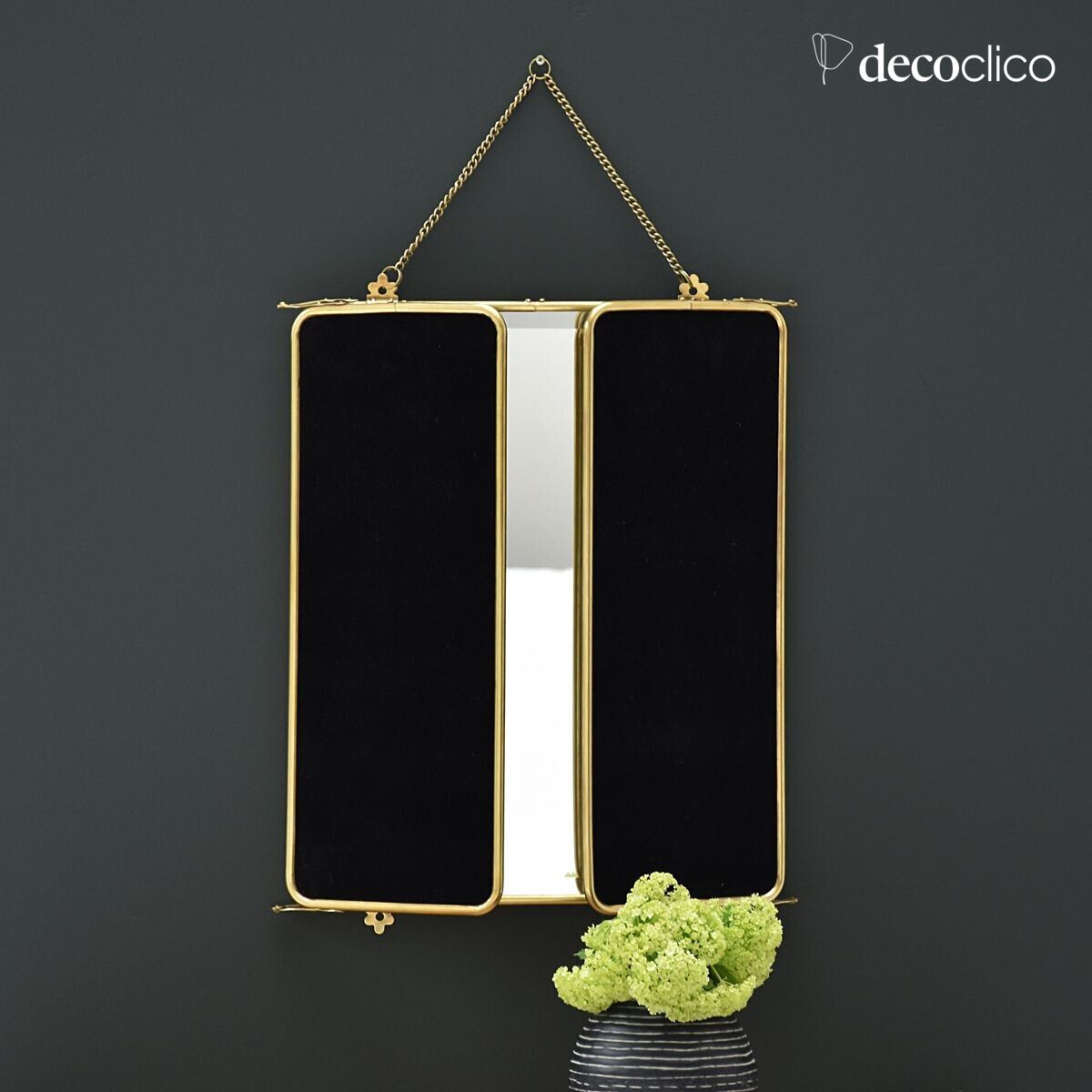 3-sided brass barber's mirror with chain 86 x 55 cm Chaumont