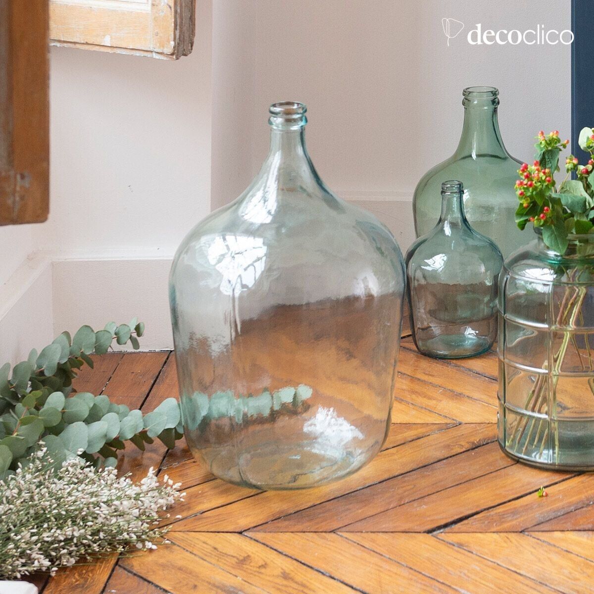 34L transparent recycled glass demijohn