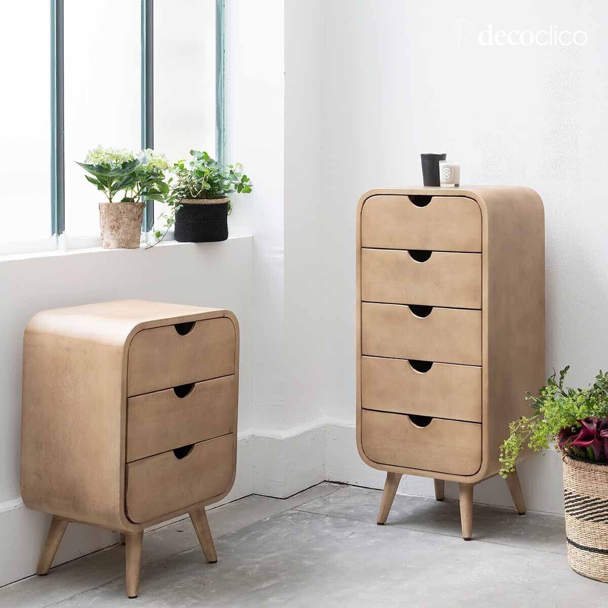 5-drawer stained mango wood chest of drawers Hanko