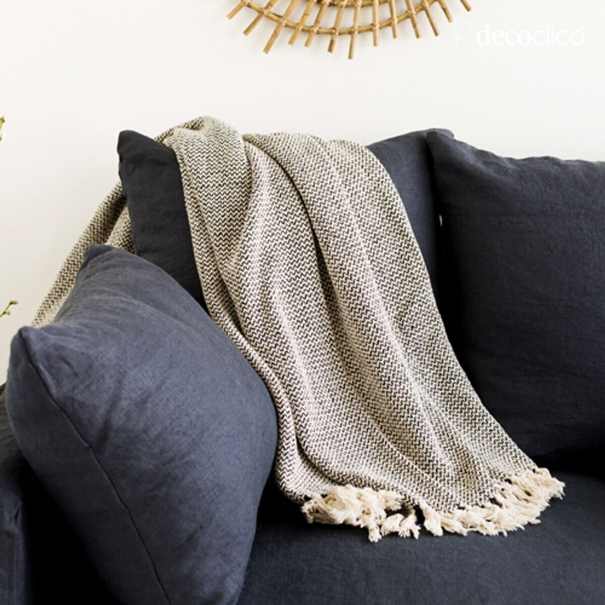 Abziehbares Sofa aus Leinen mit Knitteroptik Cap Breton Schiefer - B 157