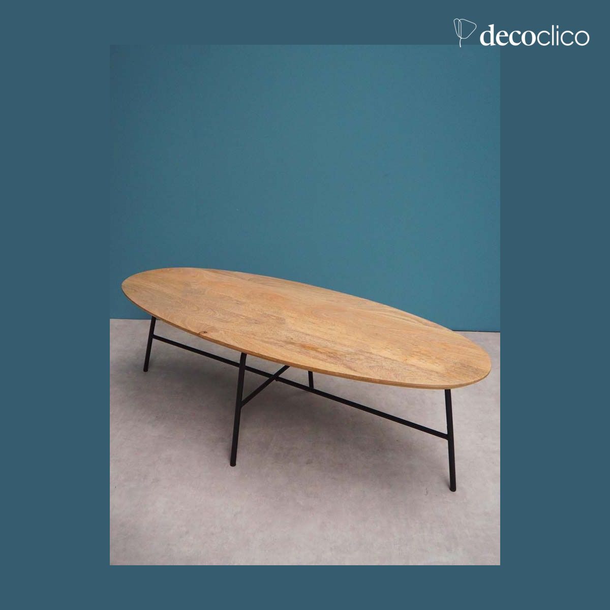 Oval coffee table in mango wood and metal Alban