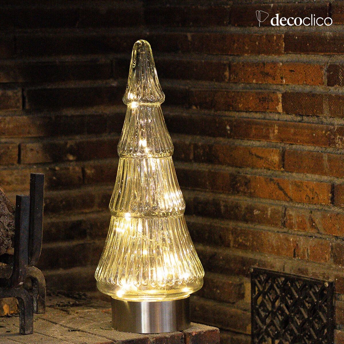 Albero decorativo in vetro trasparente lavorato con led