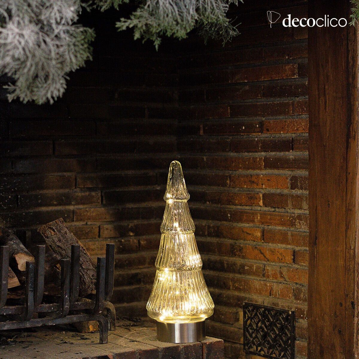 Albero decorativo in vetro trasparente lavorato con led
