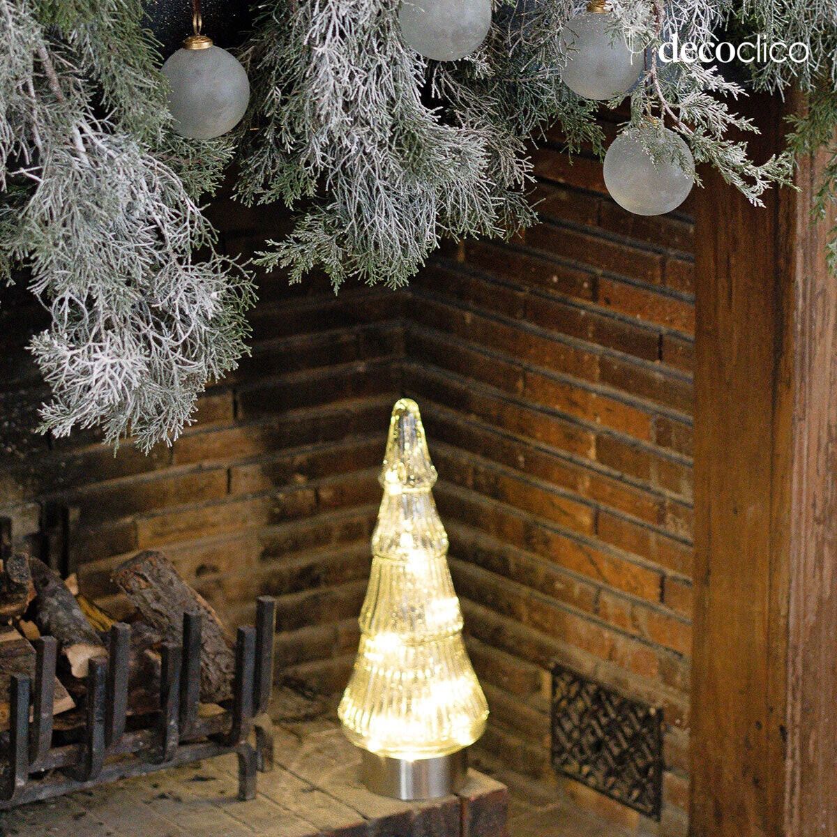 Albero decorativo in vetro trasparente lavorato con led