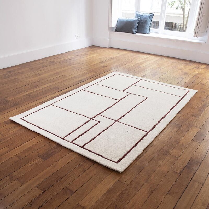 Alfombra 100 % lana cruda con motivos terracota tejida a mano 140 x 200 cm  Bergen