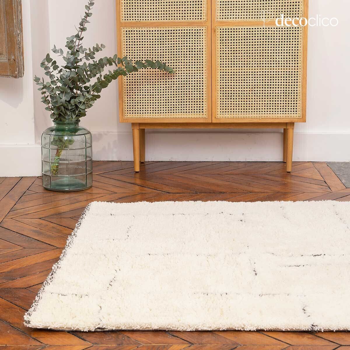 Alfombra de estilo bereber 100 % lana cruda con motivos grises tejida a mano 140 x 200 cm  Fro