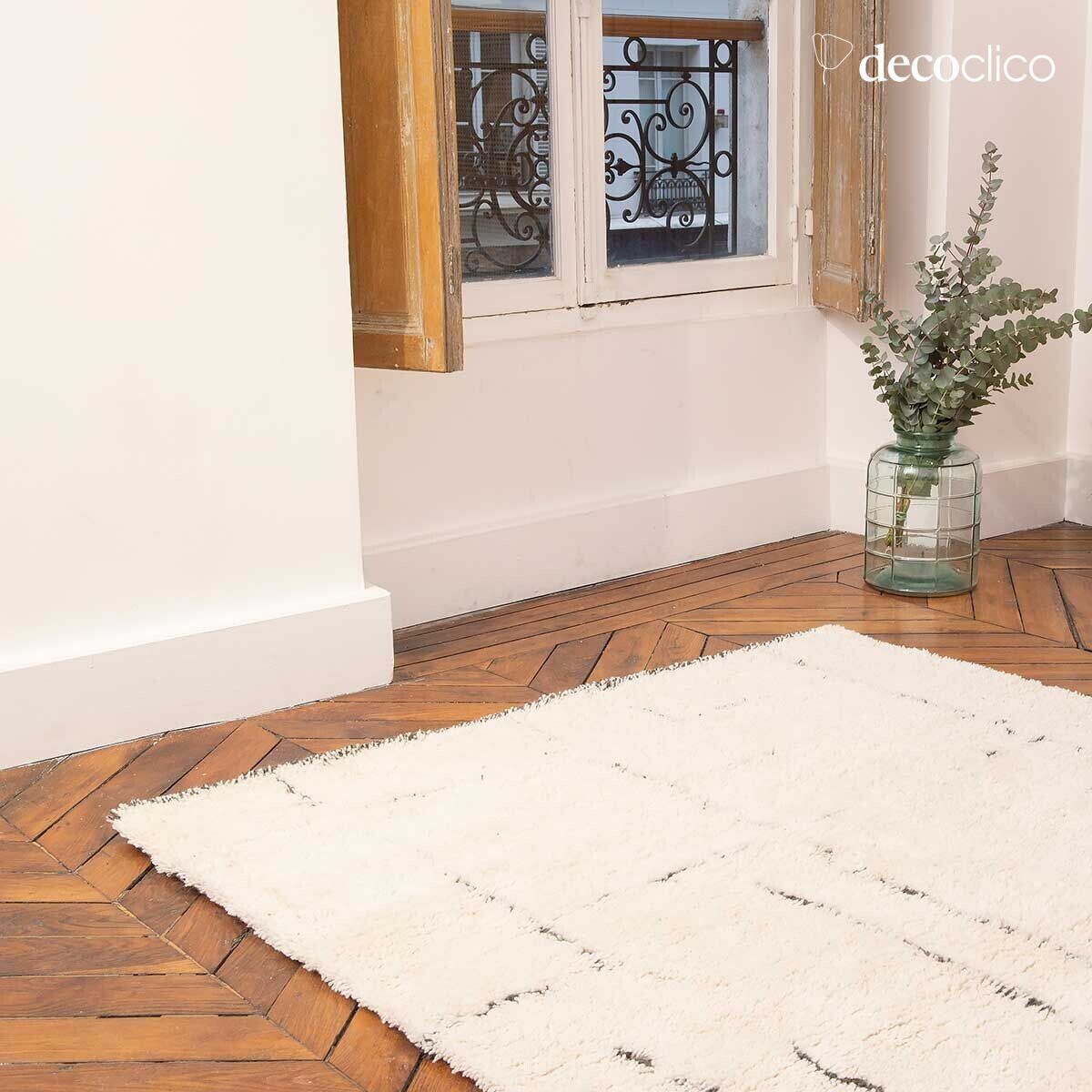 Alfombra de estilo bereber 100 % lana cruda con motivos grises tejida a mano 140 x 200 cm  Fro