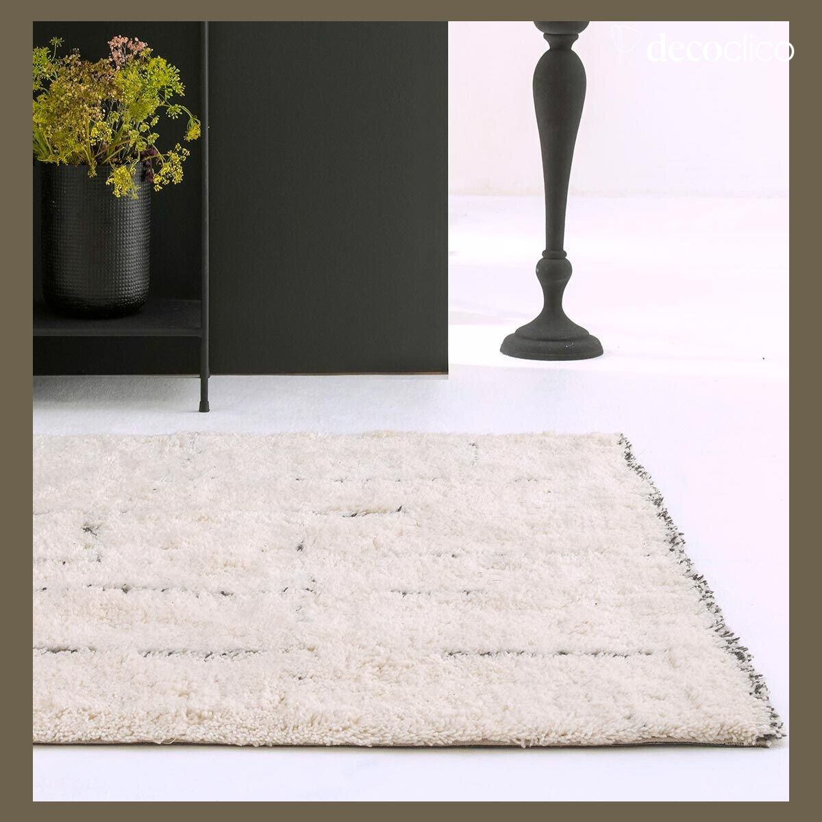 Alfombra de estilo bereber 100 % lana cruda con motivos grises tejida a mano 140 x 200 cm  Fro