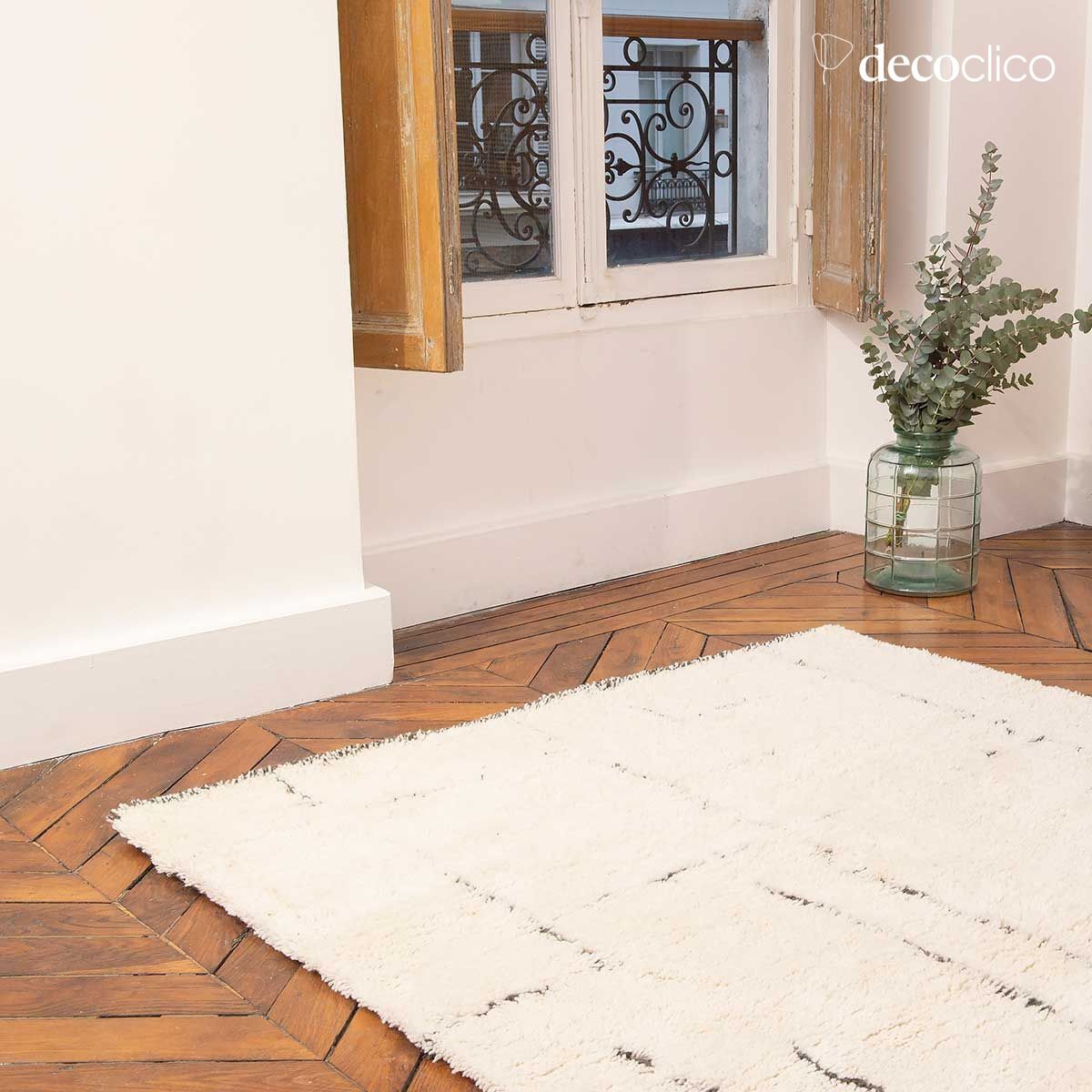 Alfombra de estilo bereber 100 % lana cruda con motivos grises tejida a mano 160 x 230 cm Fro