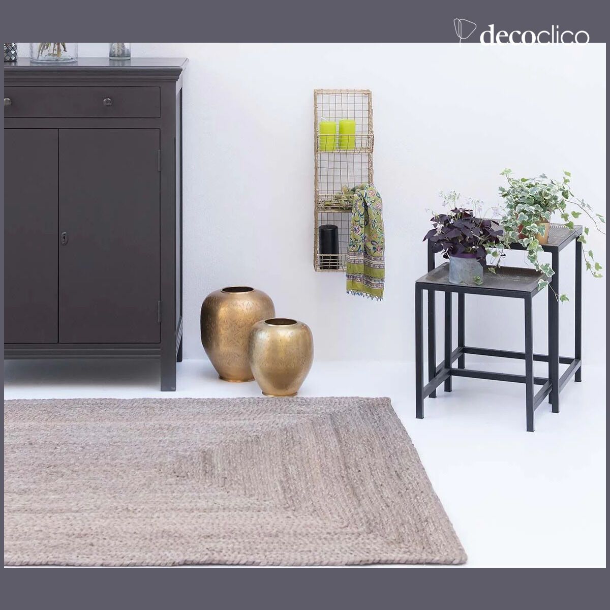 Alfombra de pasillo de yute natural gris tejido a mano 75 x 220 cm  Moka