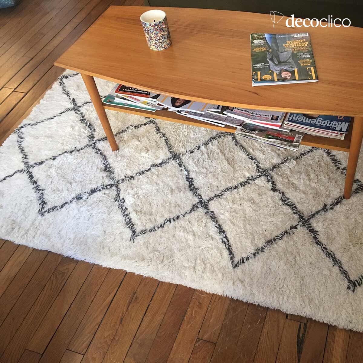 Alfombra estilo bereber 100 % lana cruda con motivos carbón tejida a mano 140 x 200 cm Fro