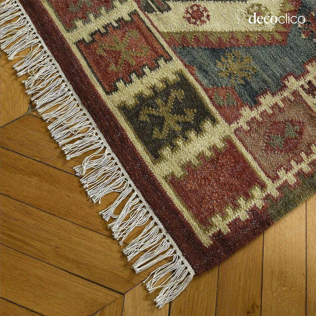 Alfombra rectangular de algodón y lana con motivos kilim de colores tejida a mano 140 x 20 Fro