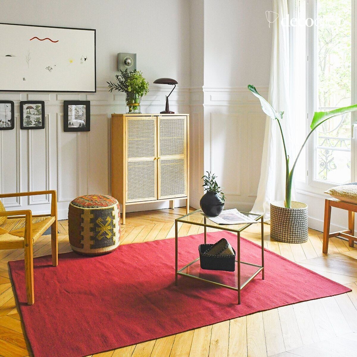 Alfombra rectangular de fibras recicladas tejida a mano terracotta interior exterior 140 Moka