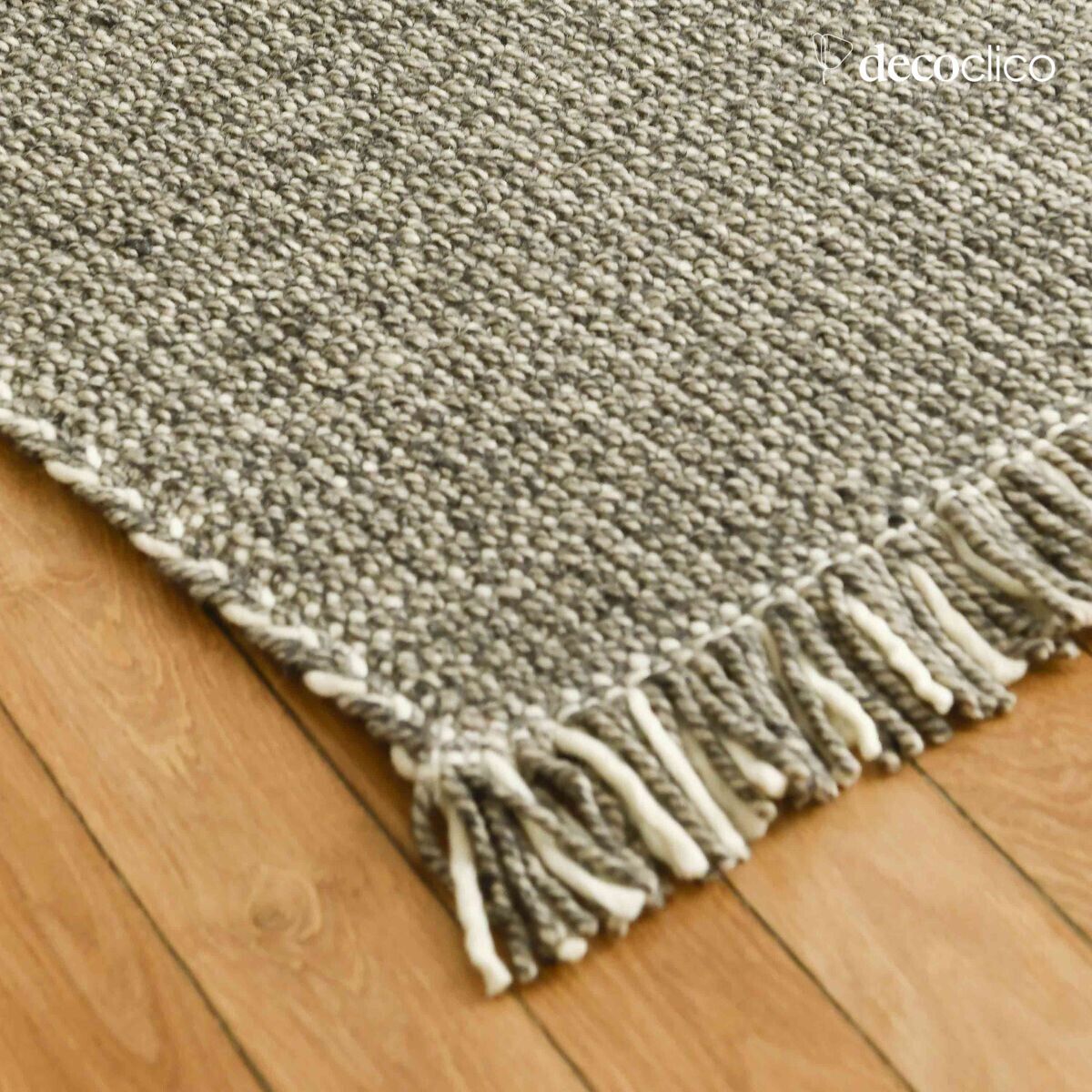 Alfombra rectangular de lana trenzada cruda y gris tejida a mano 160 x 230 cm Fro