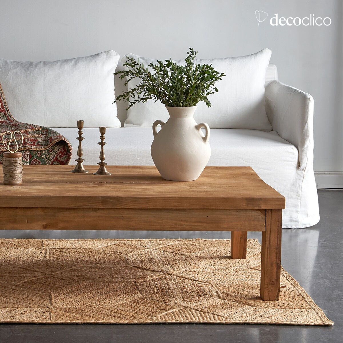 Alfombra rectangular de yute natural con motivos tejidos a mano 140 x 200 cm Bergen