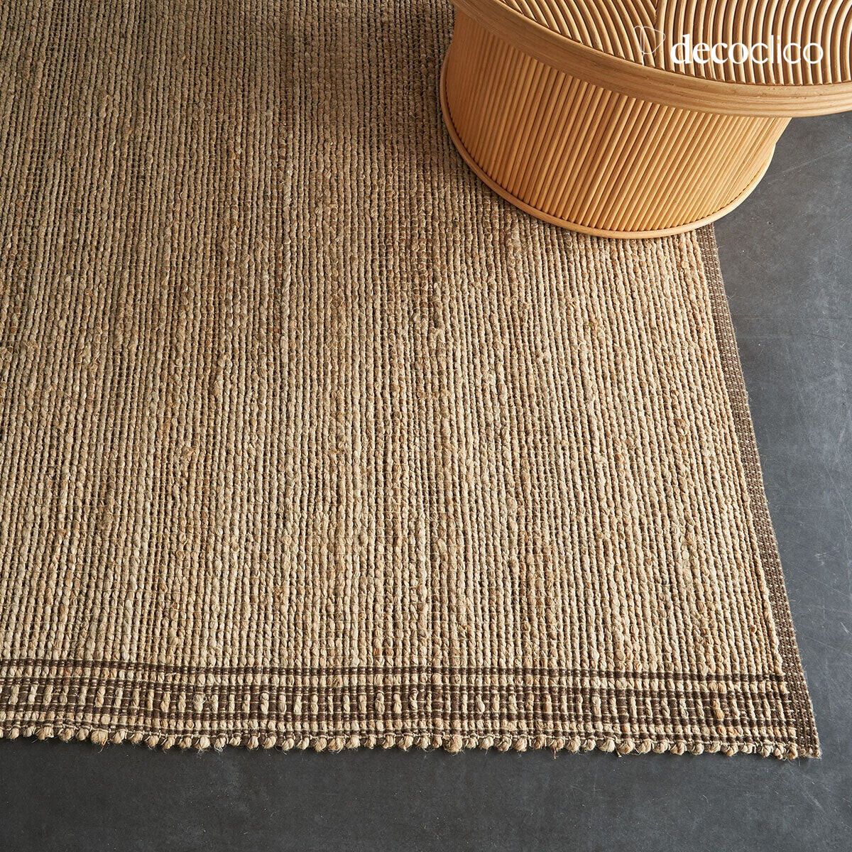 Alfombra rectangular de yute natural y algodón marrón tejida a mano 140 x 200 cm Bergen