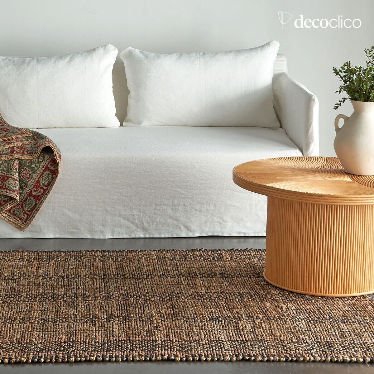 Alfombra rectangular de yute natural y algodón negro tejida a mano 140 x 200 cm Bergen