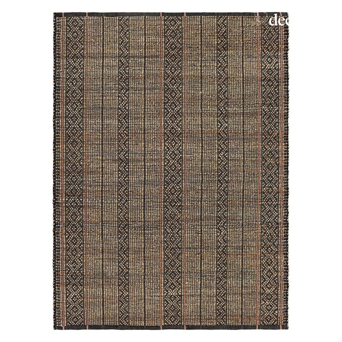 Alfombra rectangular de yute natural y algodón negro tejida a mano 140 x 200 cm Bergen