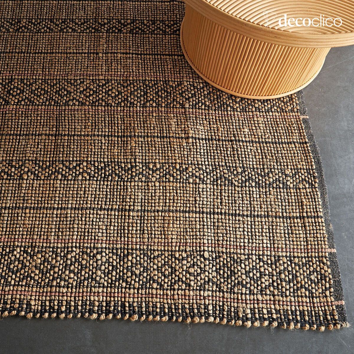 Alfombra rectangular de yute natural y algodón negro tejida a mano 140 x 200 cm Bergen