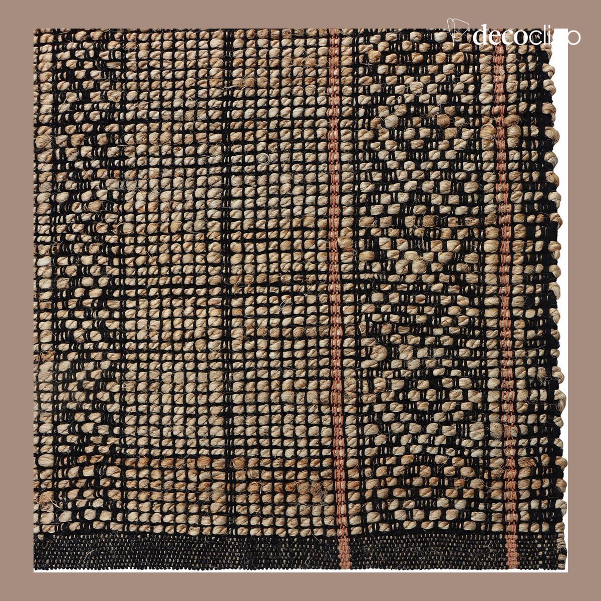 Alfombra rectangular de yute natural y algodón negro tejida a mano 140 x 200 cm Bergen