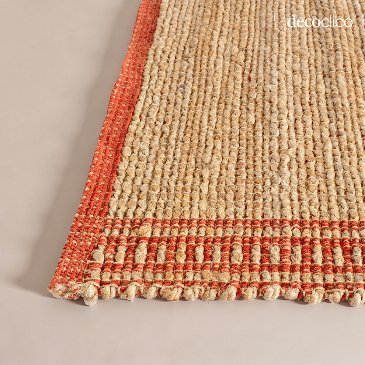 Alfombra rectangular de yute natural y algodón terracota tejida a mano 160 x 230 cm Vaiana