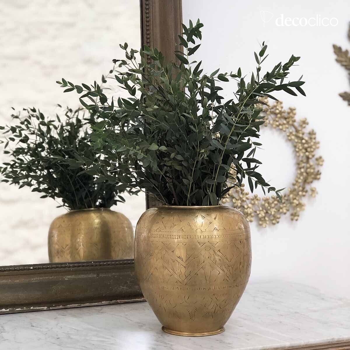 Aluminiumvase mit gravierten Motiven, vergoldet, H 23 cm Jaya