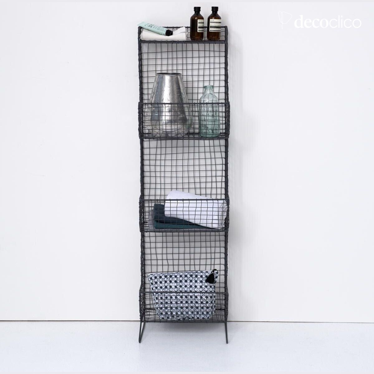 Anthracite mesh metal shelf unit with 3 baskets Greed