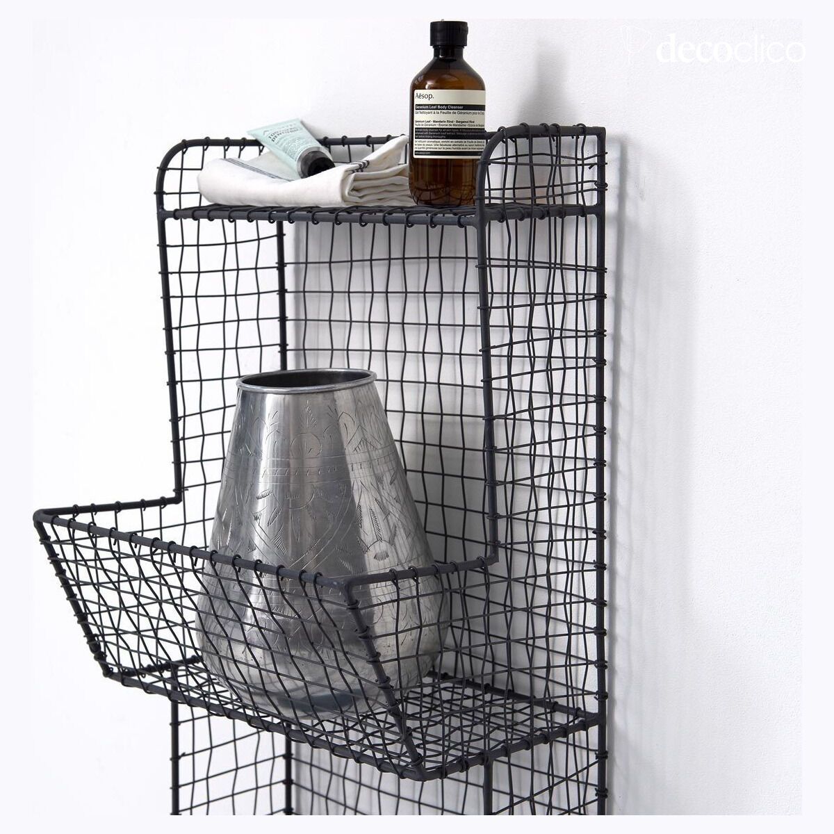 Anthracite mesh metal shelf unit with 3 baskets Greed