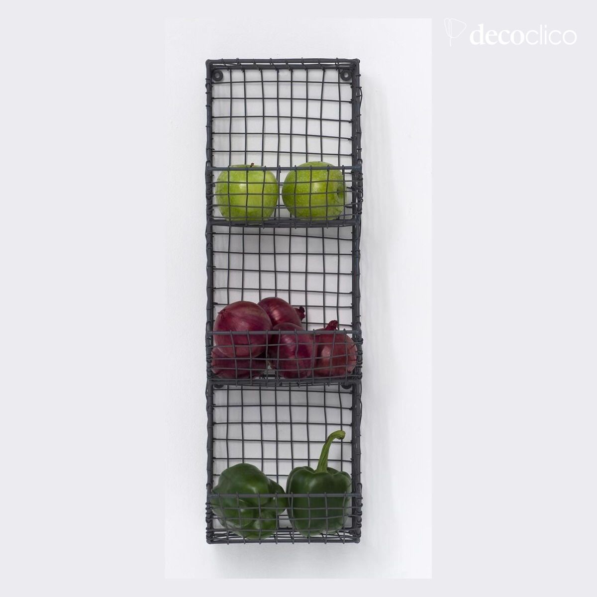 Anthracite metal mesh wall shelf with 3 baskets Greed