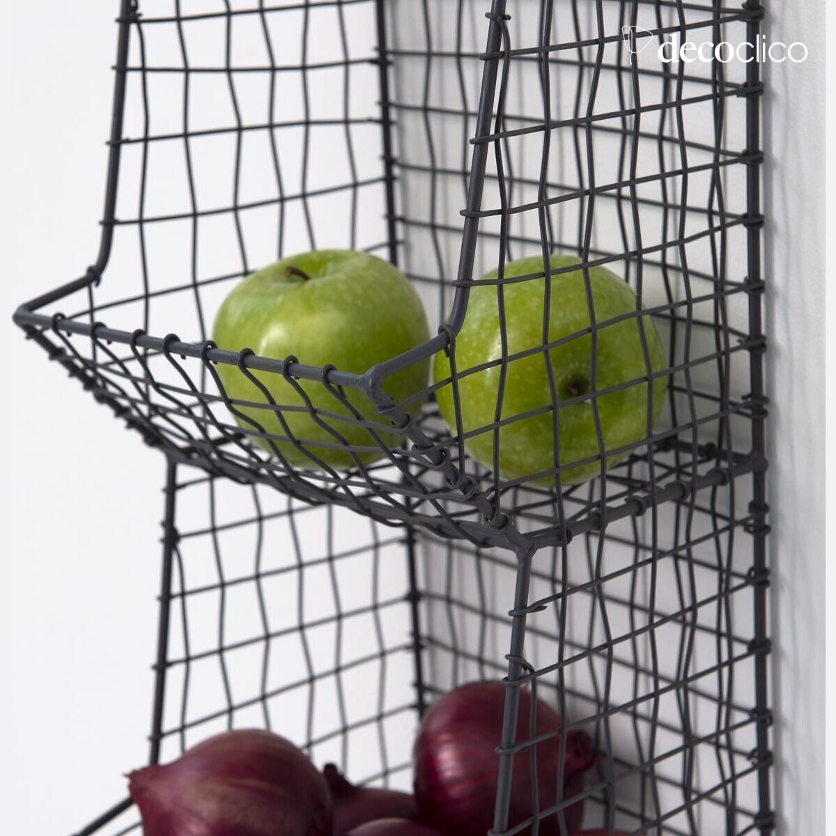 Anthracite metal mesh wall shelf with 3 baskets Greed