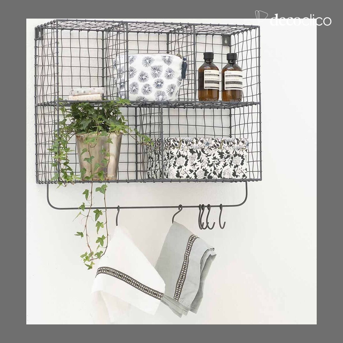 Anthracite metal mesh wall shelf with 5 baskets Greed
